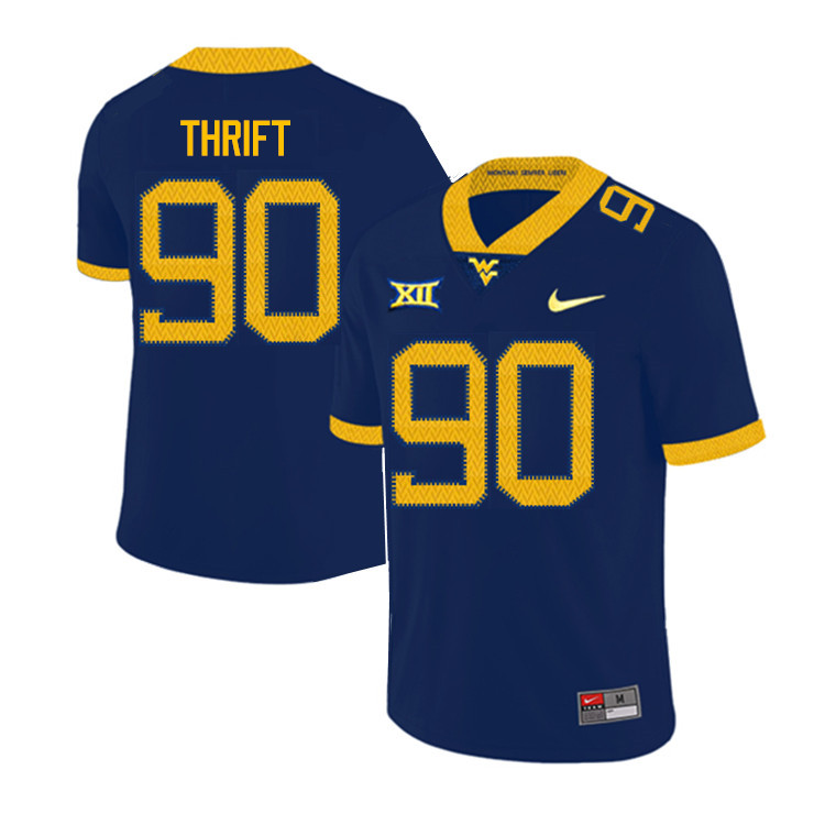 2019 Men #90 Brenon Thrift West Virginia Mountaineers College Football Jerseys Sale-Navy - Click Image to Close